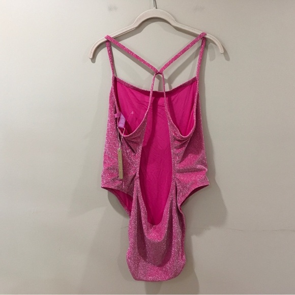 SKIMS Glitter Swim One Piece Swimwear Pink Women's Plus 4X Jasper Cutout Stretch - Picture 5 of 8